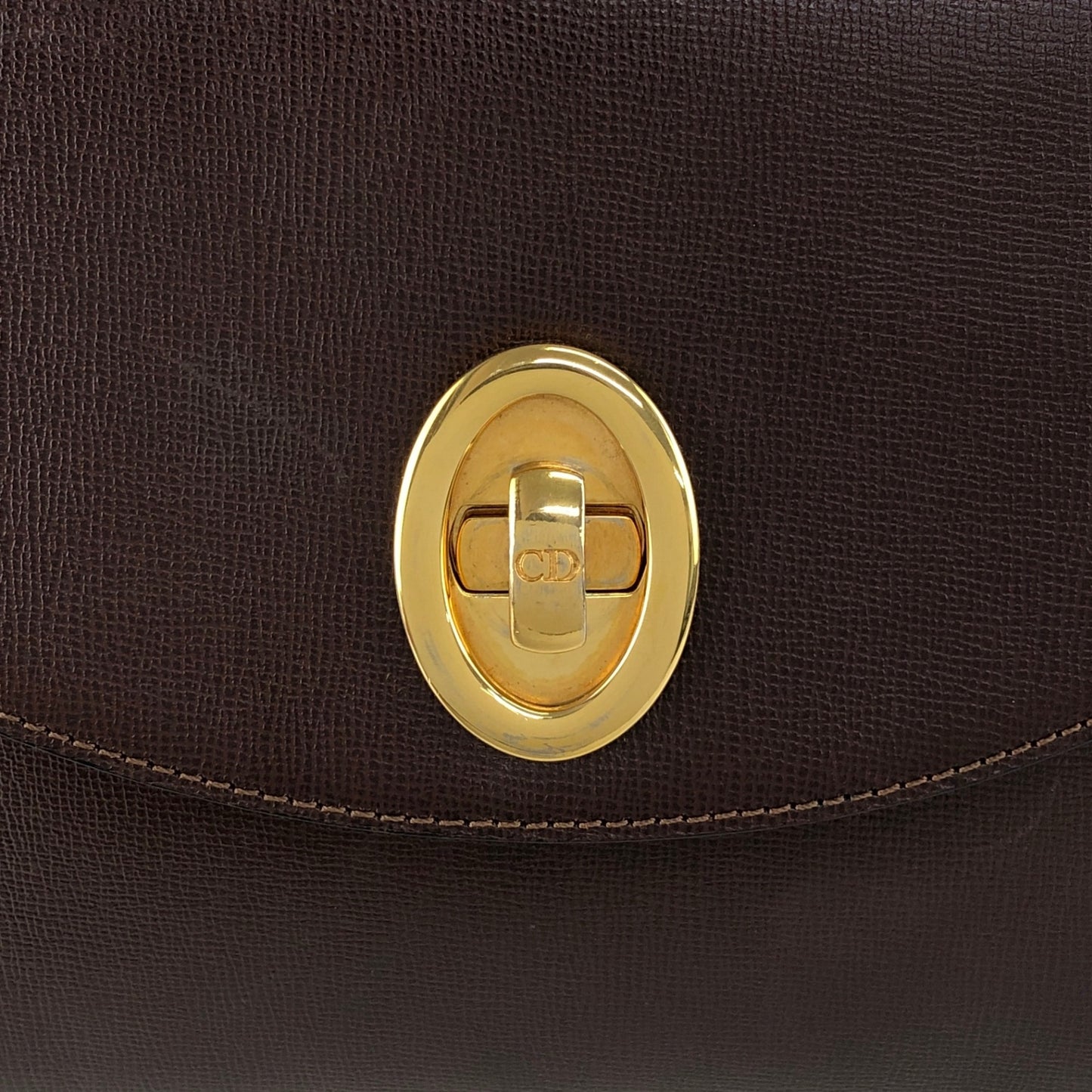 Christian Dior CD Logo Turn Lock Shoulder bag Brown Vintage navndx
