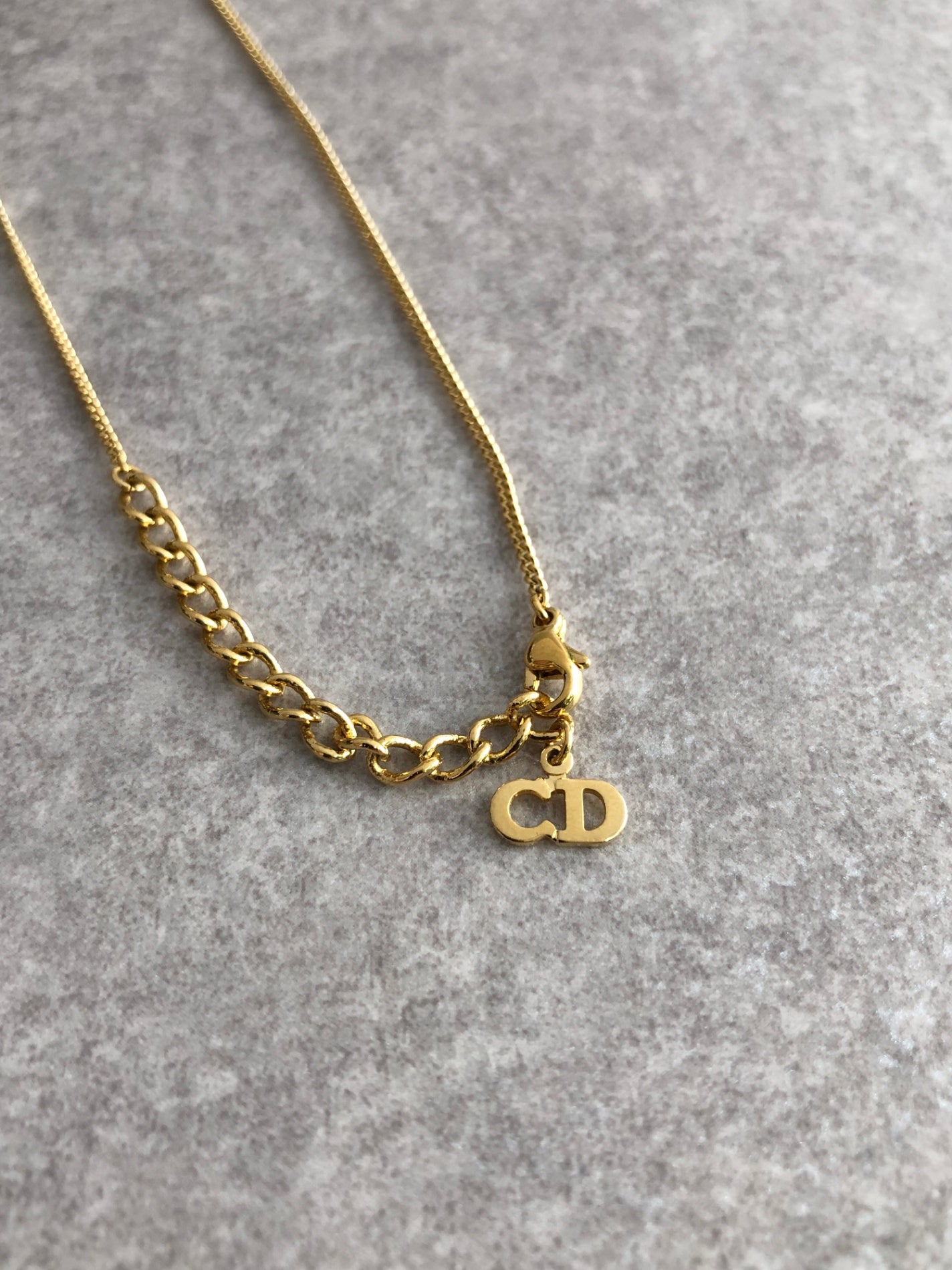 Christian Dior Logo Motif Necklace Gold Vintage jtke47