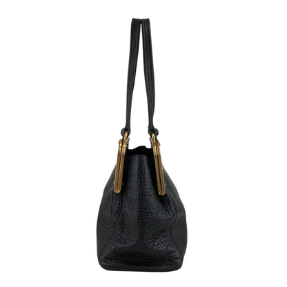PRADA Triangle Logo Metal Clasp Handbag Black Vintage caemtz