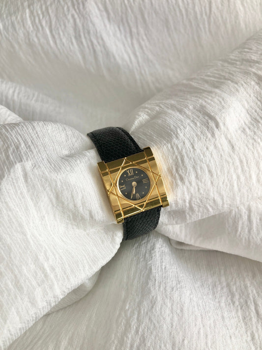 Christian Dior Cannage Quartz Watch Black d82-150 Vintage jbaiuk