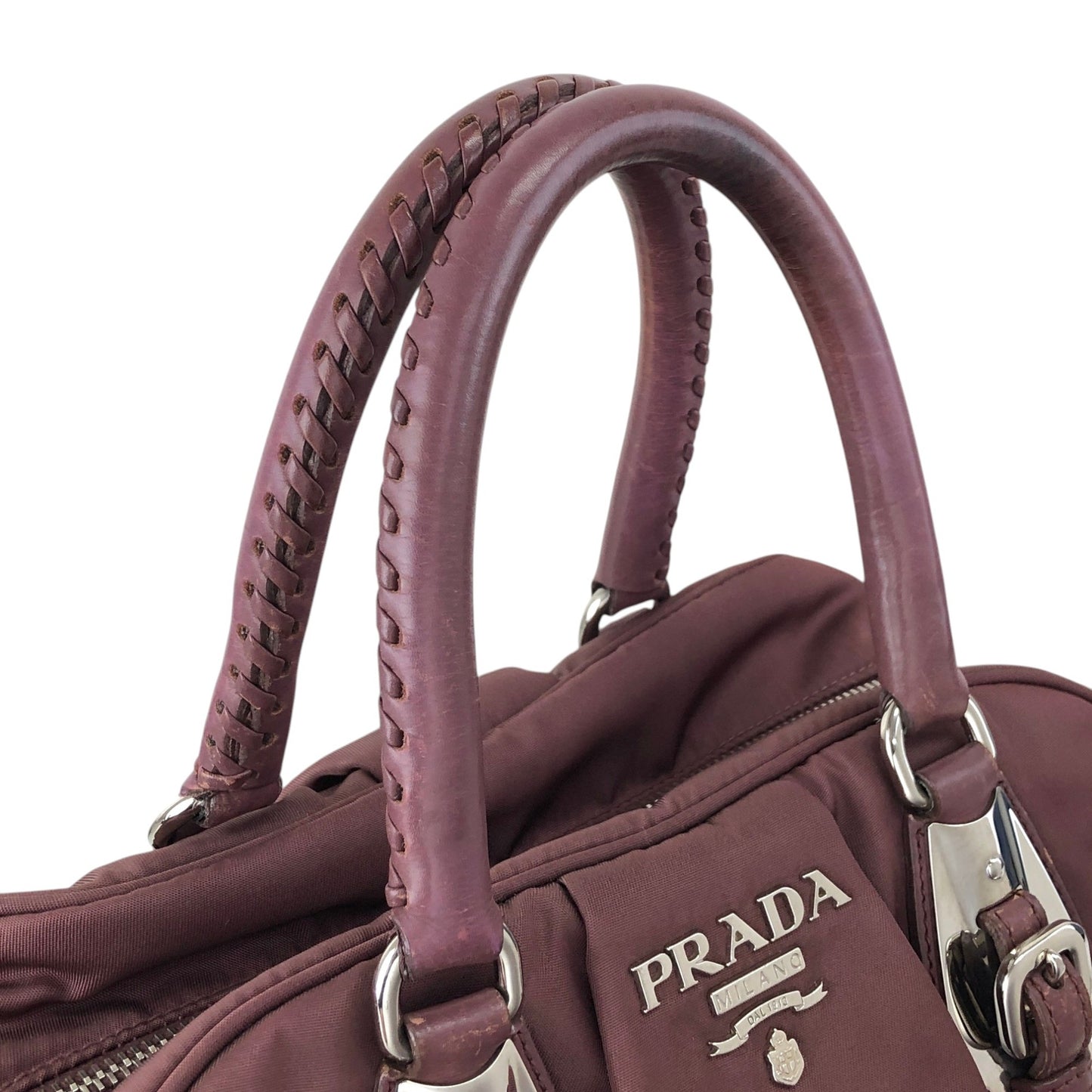 PRADA Logo Handbag Boston bag Brown Vintage 4x2uwa