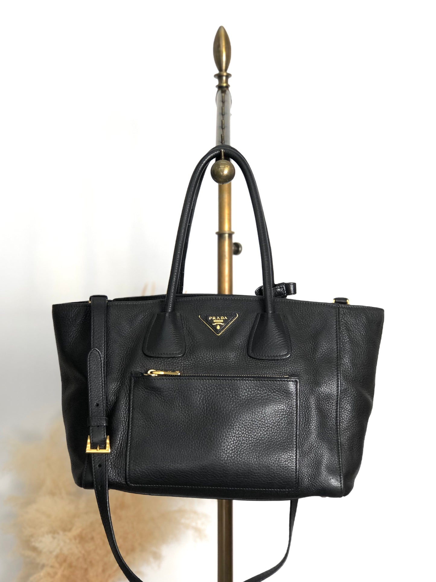 PRADA Triangle Logo Two-way Handbag Shoulder bag Black Vintage ux6vuz