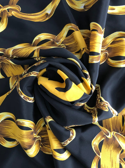 CHANEL Coco Mark SILK Scarf Black×Yellow Vintage gi546h