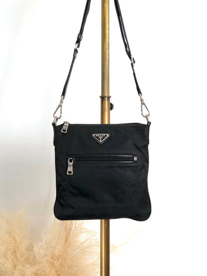 PRADA Tessuto Triangle Logo Front Pocket  Shoulder bag Black Vintage viexpn