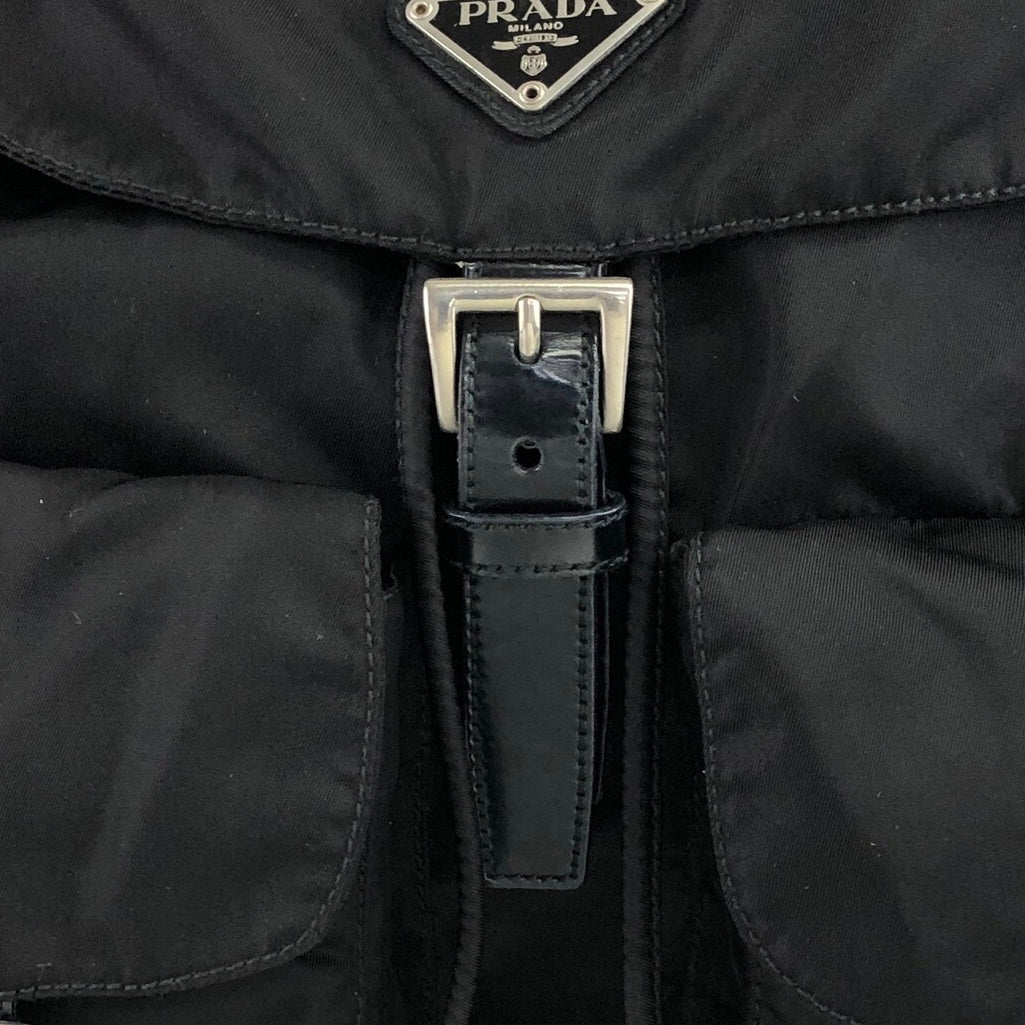 PRADA Triangle Logo Double Pocket Backpack Black Vintage 386zpd