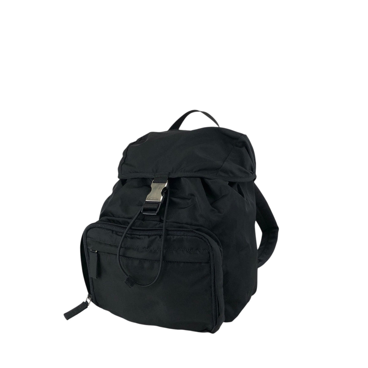 PRADA Tessuto Triangle Logo Front Buckle Backpack Black Vintage 8na4hp