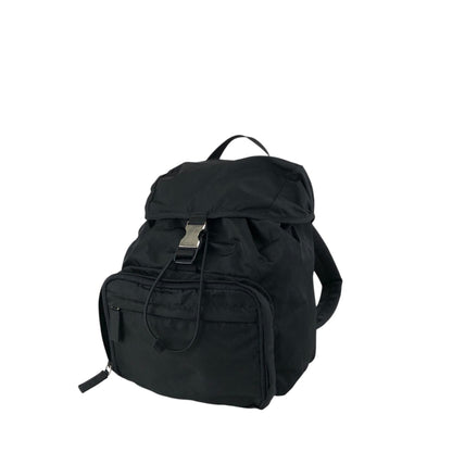 PRADA Tessuto Triangle Logo Front Buckle Backpack Black Vintage 8na4hp
