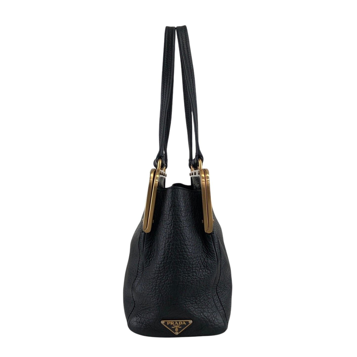 PRADA Triangle Logo Metal Clasp Handbag Black Vintage caemtz