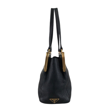 PRADA Triangle Logo Metal Clasp Handbag Black Vintage caemtz