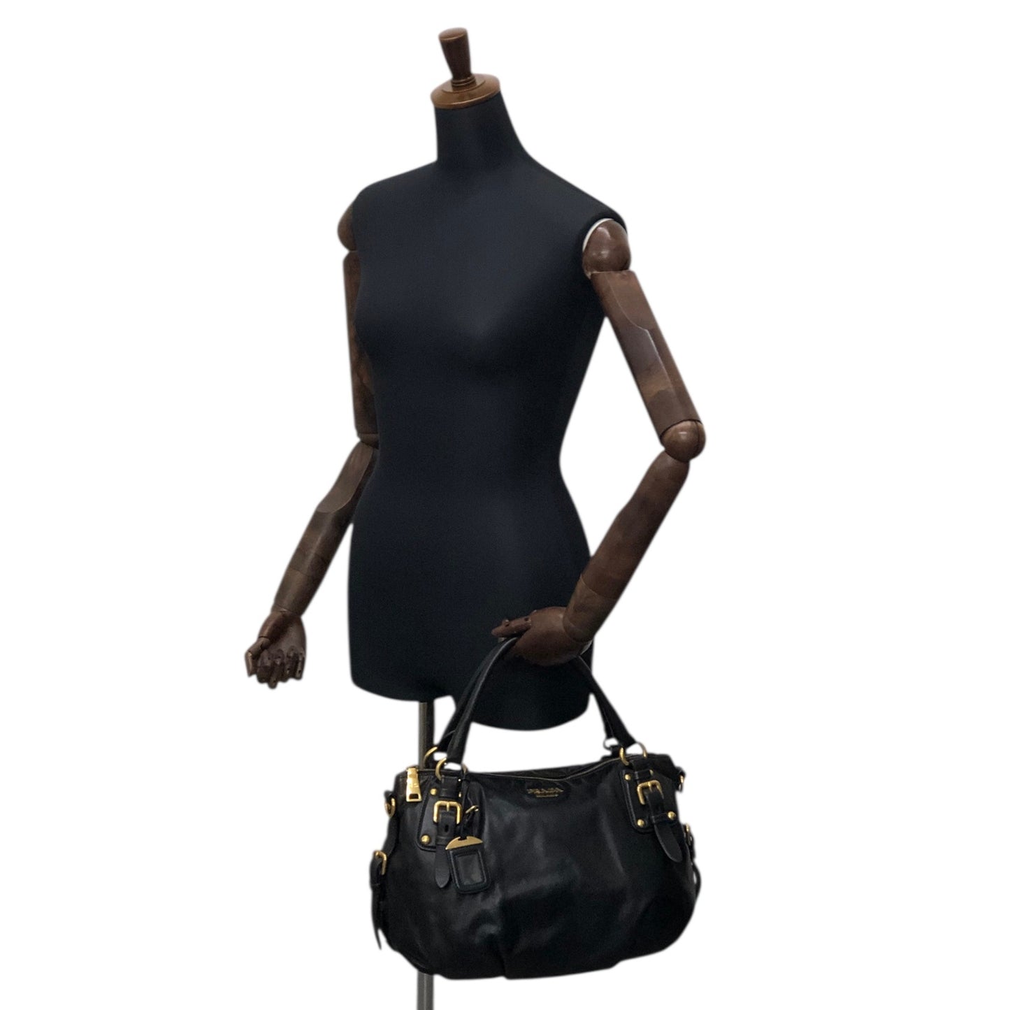 PRADA Logo Handbag Black Vintage jkn44z