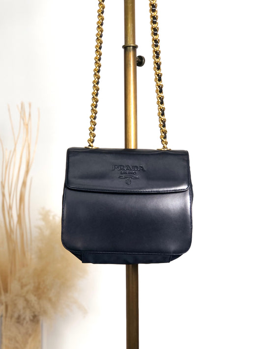 PRADA Logo Chain houlder bag Black Vintage 8snhrv