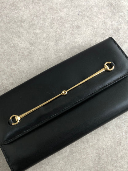 GUCCI Horse Bit Long Wallet Black Vintage 5m243v
