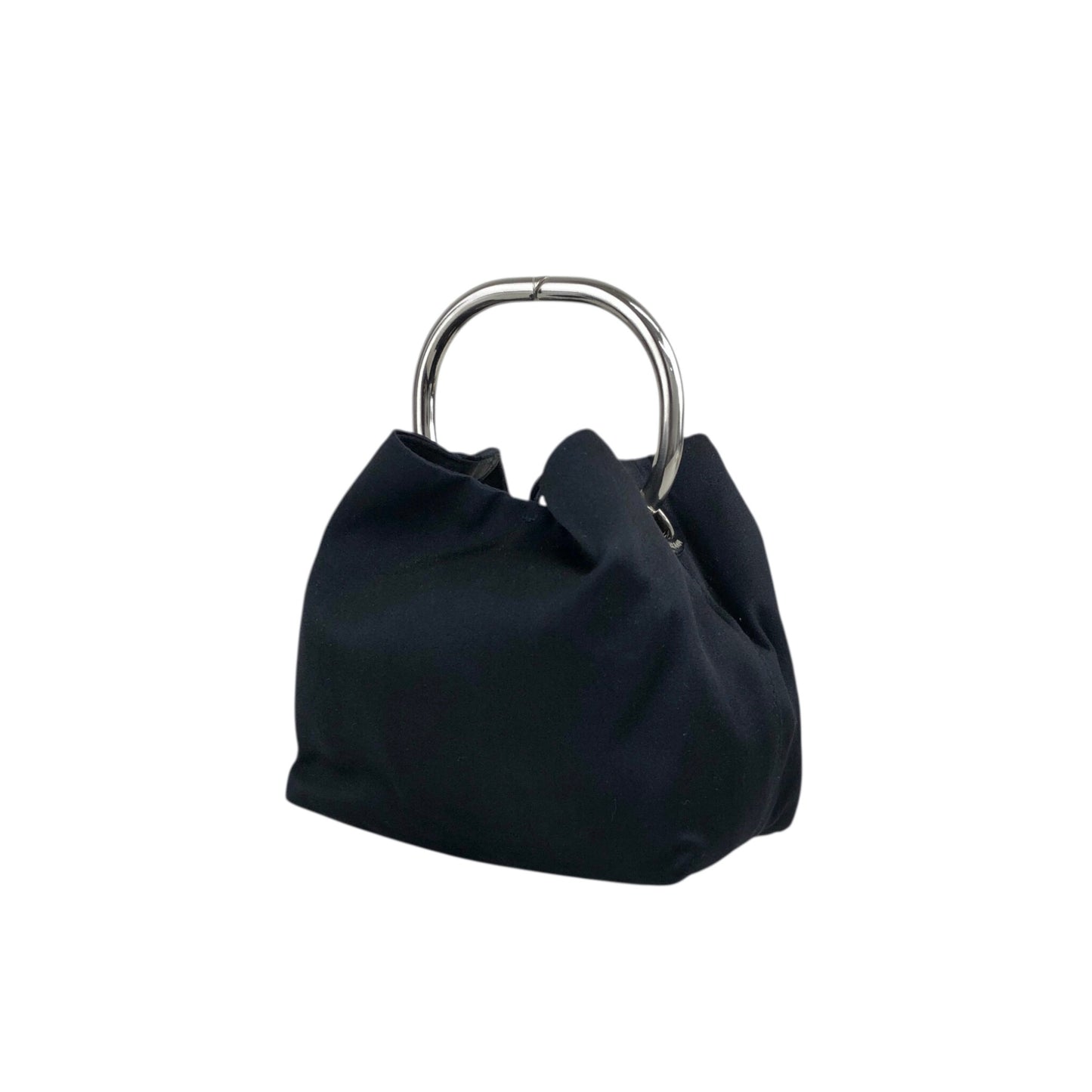 PRADA Triangle Logo Metal Handle Small Handbag Black Vintage dgw5pt