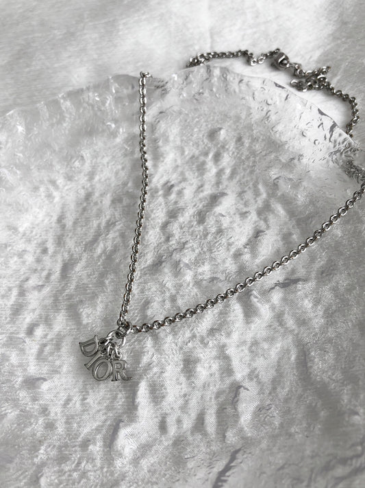 Christian Dior Logo Motif Necklace Silver Vintage btpku8