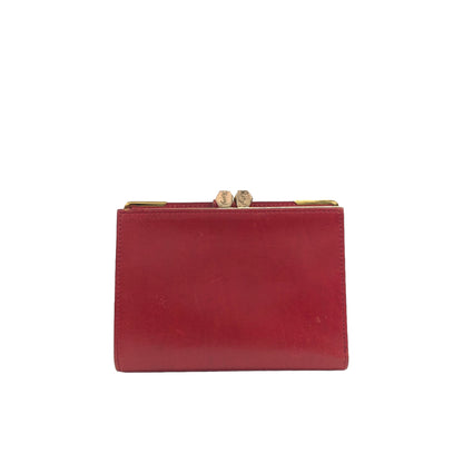 Yves Saint Laurent YSL Logo Leather Metal Clasp Folded Wallet Red Vintage 84va6b