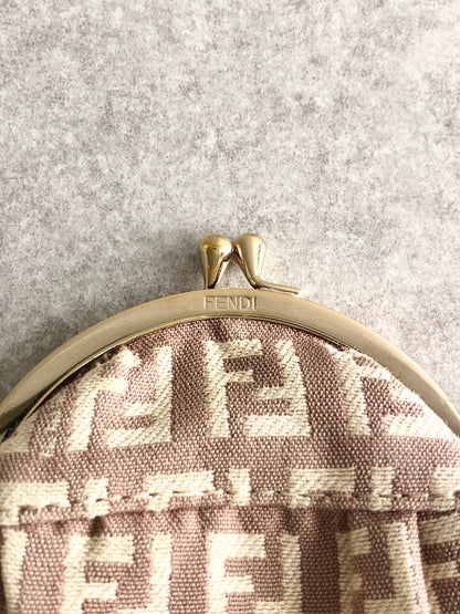 FENDI Zucca Logo Metal Clasp Coin Purse Brown Vintage vawx3g