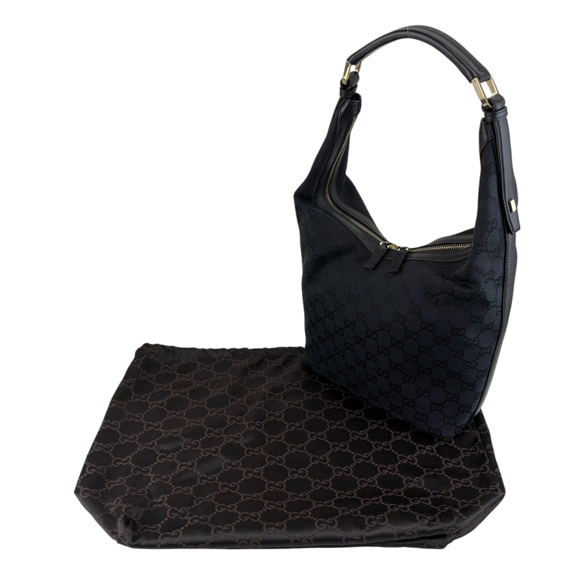 GUCCI GG Canvas Shoulder bag Hobobag Black Vintage jprc3i
