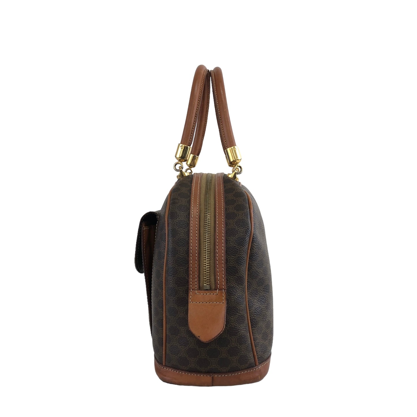 CELINE Macadam  PVC Leather Handbag Brown Vintage btm26x