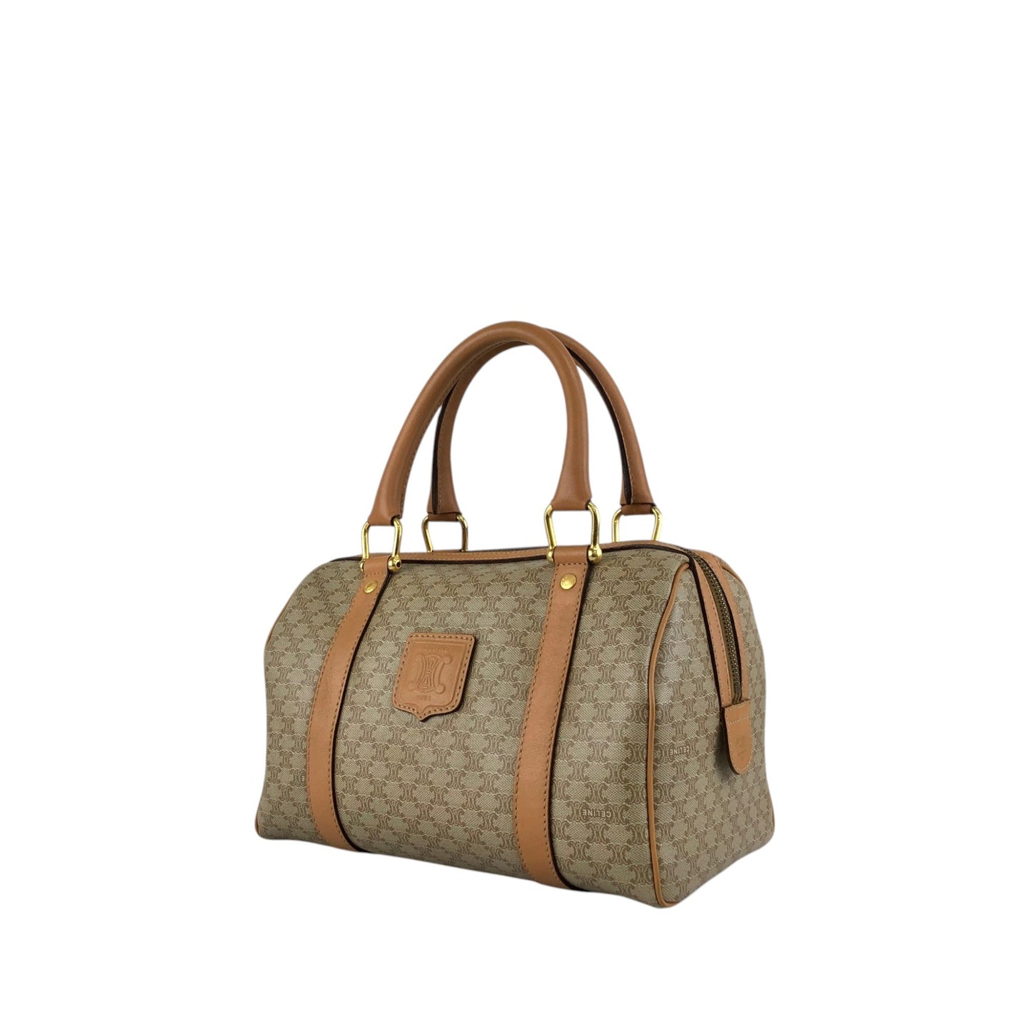 CELINE Macadam Blason Two-way Handbag Shoulder bag Beige Vintage erwjct
