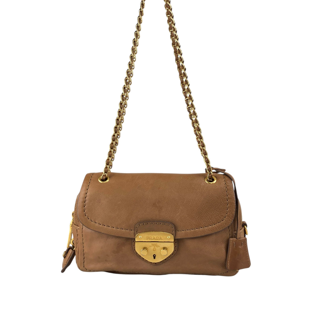 PRADA Logo Front Buckle Chain Shoulder bag Brown Vintage gkm4zp