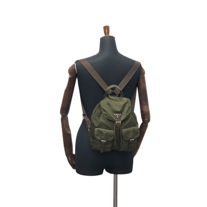 PRADA Triangle Logo Double Pocket Backpack khaki Vintage p3hihd