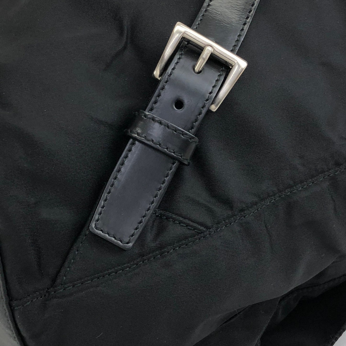 PRADA Tessuto Triangle Logo Front Buckle Double Pocket Backpack Black Vintage 5kjjr2