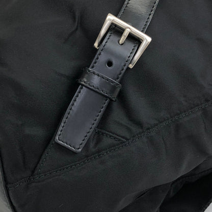 PRADA Tessuto Triangle Logo Front Buckle Double Pocket Backpack Black Vintage 5kjjr2