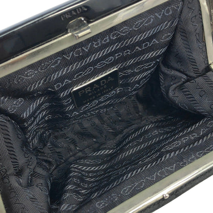 PRADA Logo Clasp Chain Satin Shoulder bag Black Vintage 2n7dh4