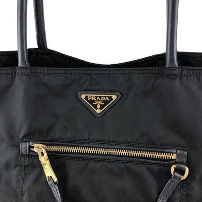 PRADA Tessuto Triangle Logo Front Pocket  Totebag Black Vintage 6rrumw