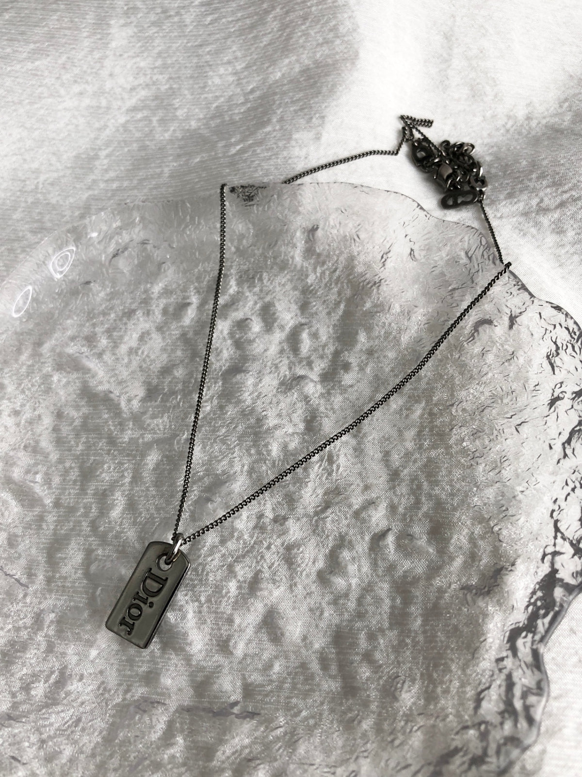 Christian Dior Logo Necklace Silver Vintage 26gurz