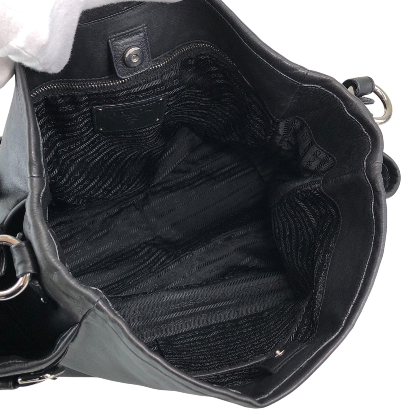 PRADA Logo Side Pocket Handbag Black Vintage ab8g6p