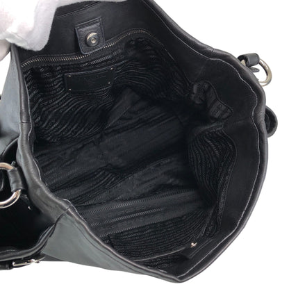 PRADA Logo Side Pocket Handbag Black Vintage ab8g6p