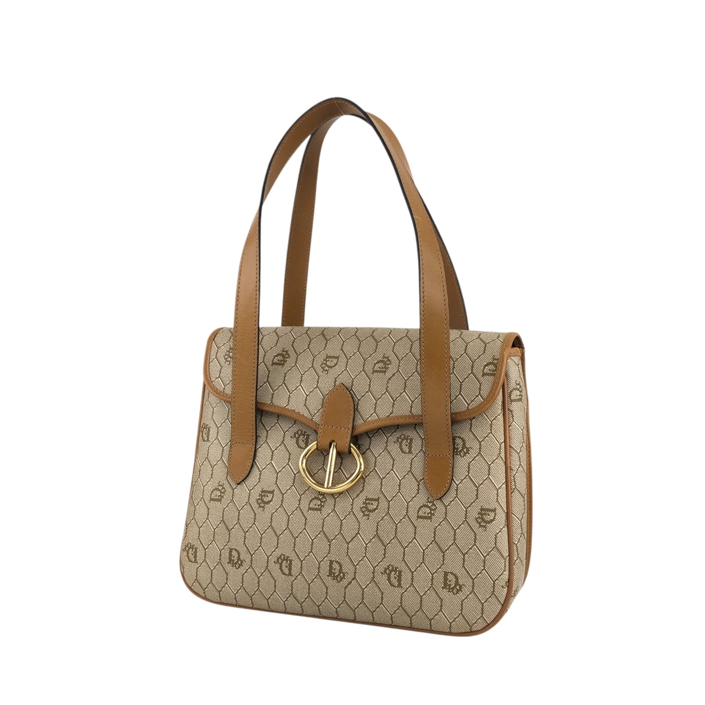 Christian Dior Honeycomb Pattern Handbag Beige Vintage 64sff4