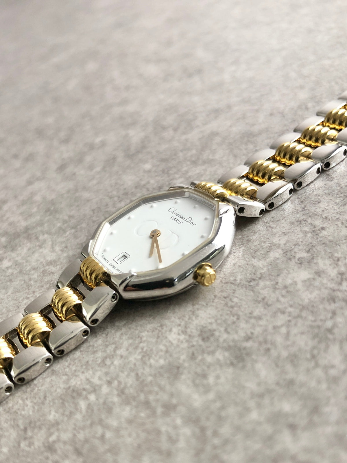 Christian Dior Logo Quartz Watch Silver×Gold 48-203 Vintage p6k3w8