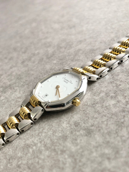 Christian Dior Logo Quartz Watch Silver×Gold 48-203 Vintage p6k3w8