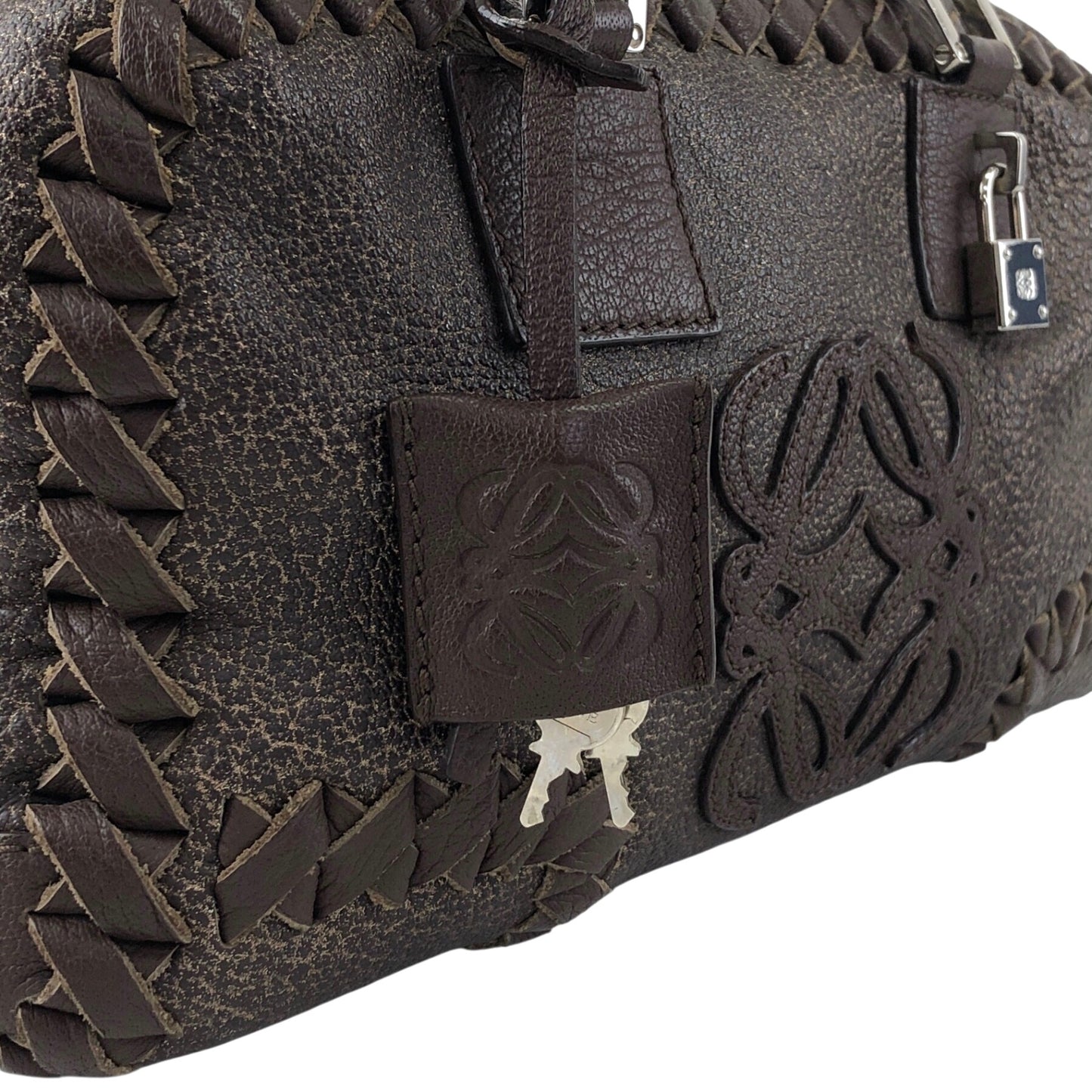 LOEWE Amazona28 Anagram Handbag Boston bag Brown Vintage rd4izx