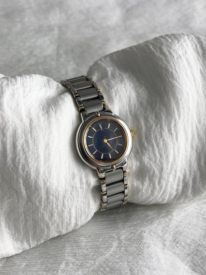 Yves Saint Laurent YSL Logo Quartz Watch Silver 5420-F45413 Vintage 8eadpy