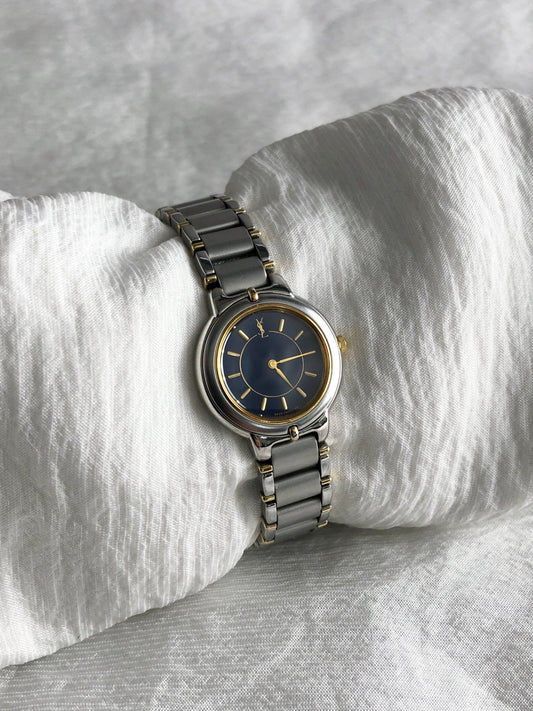 Yves Saint Laurent YSL Logo Quartz Watch Silver 5420-F45413 Vintage 8eadpy