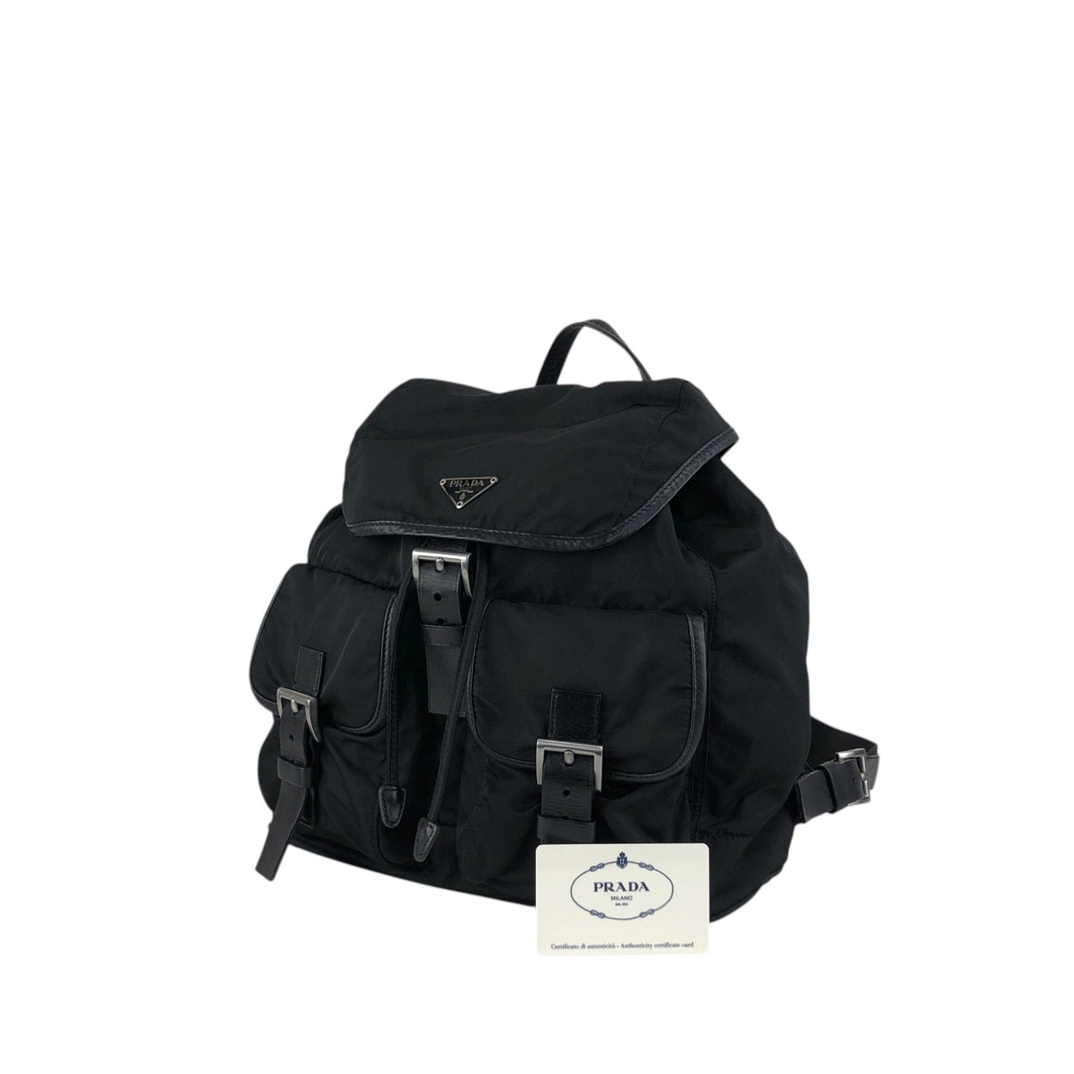 PRADA Tessuto Triangle Logo Double Pocket  Backpack Black Vintage cz4rjs