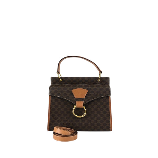 CELINE Macadam Gancini Two-way Handbag Shoulder bag Brown Vintage kgm5ej