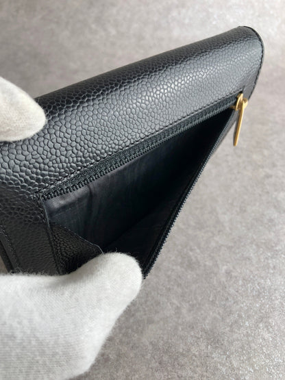 CHANEL Coco Mark Trifold Wallet Black Vintage xntxxj