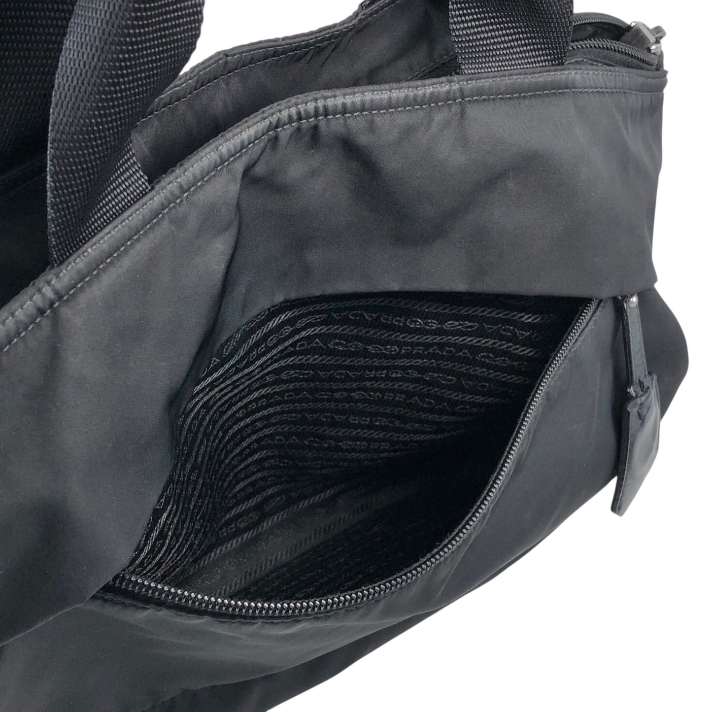 PRADA Tessuto Triangle Logo Two-way Handbag Shoulder bag Black Vintage 4s54ei