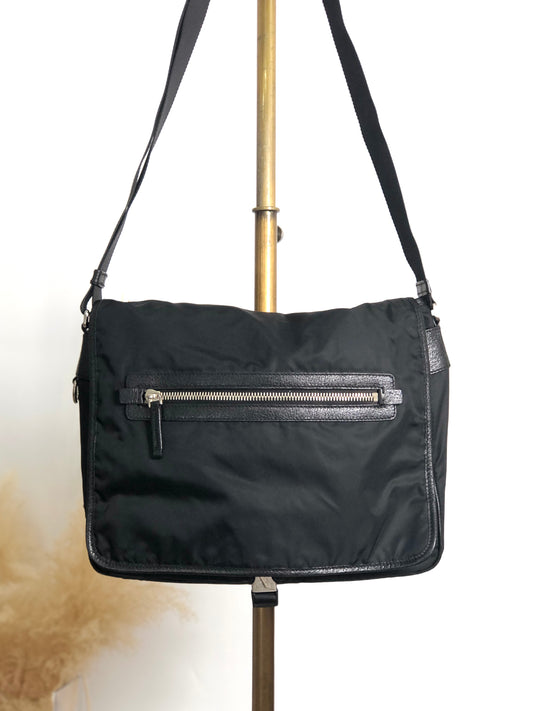 PRADA Tessuto Triangle Logo Front Buckle Shoulder bag Black Vintage 2arab2