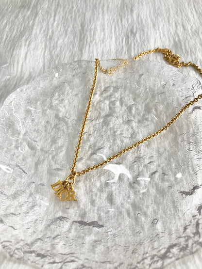 Christian Dior Logo Motif Necklace Gold Vintage awfb7p