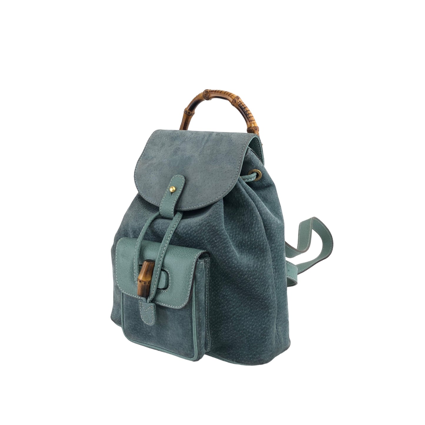 GUCCI Bamboo Suede Backpack Blue Vintage y2m3tw