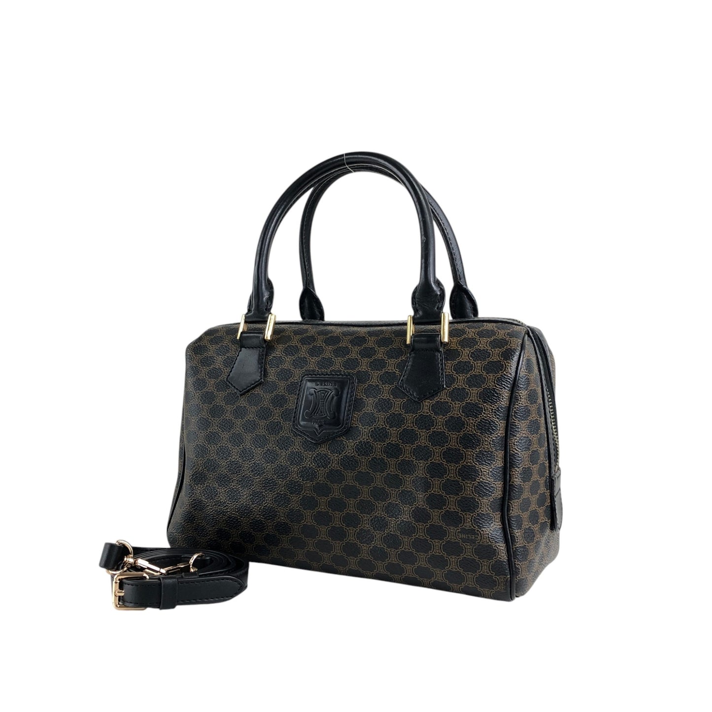 CELINE Macadam Blason Two-way Small Boston bag Shoulder bag Black Vintage d4zwjm