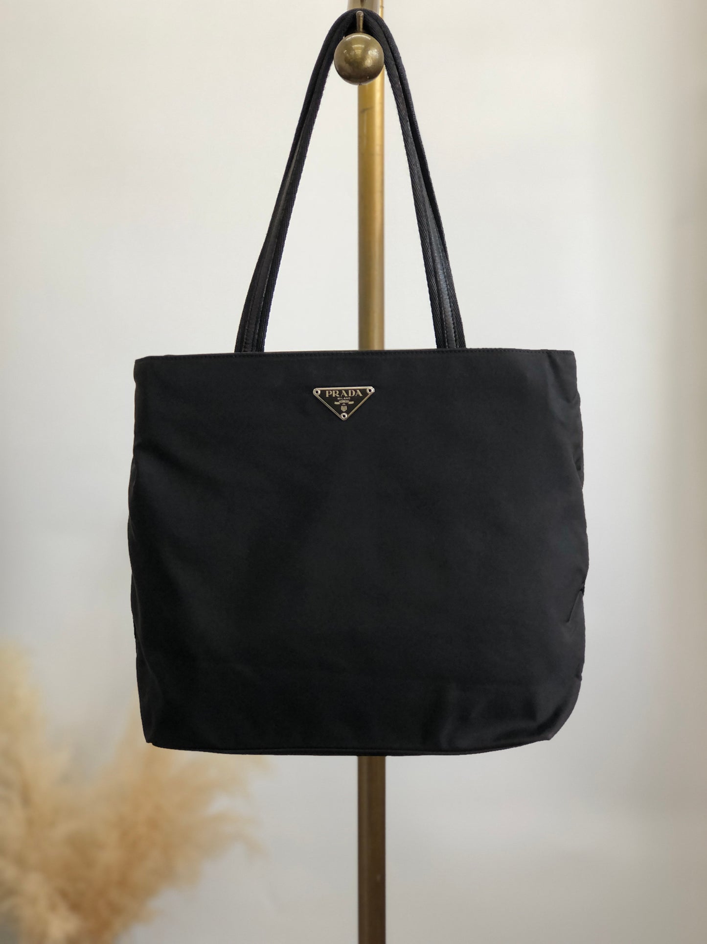 PRADA Triangle Logo Shoulder bag Totebag Black Vintage 8datjk