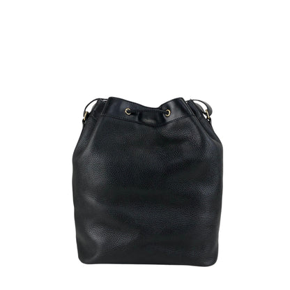CELINE Gancini Front Pocket Drawstring Shoulder bag Black Vintage 3gt2jh