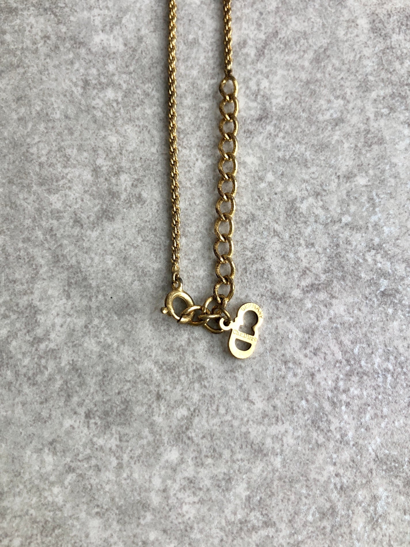 Christian Dior CD Logo Necklace Gold Vintage tabuha