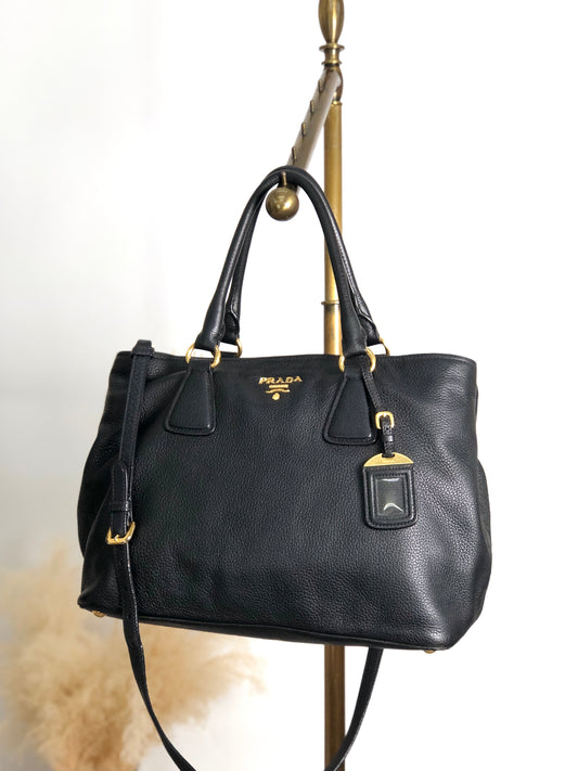 PRADA Logo Two-way Handbag Shoulder bag Black Vintage 7kpf4k